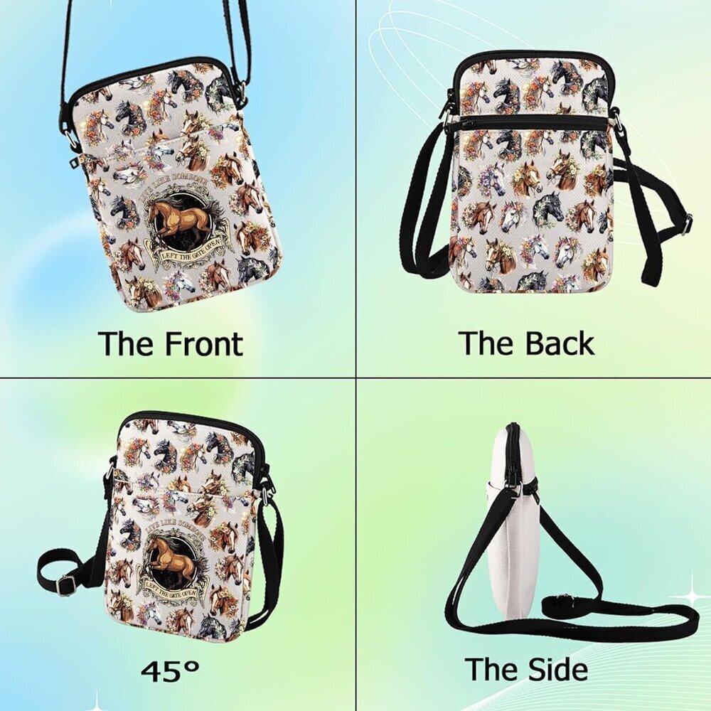 Horse Crossbody Bag Canvas Spacious Durable Animal Themed Gift for Horse Lovers - Picture 3 of 7